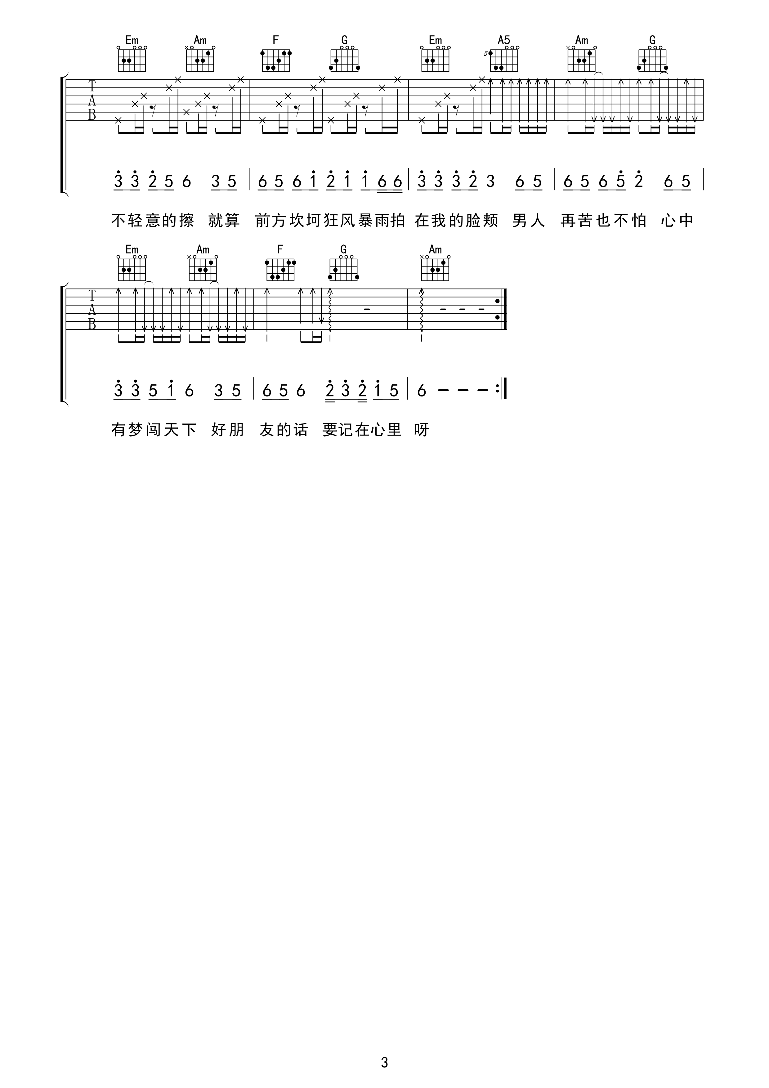 男人歌吉他谱,原版小沈阳歌曲,简单C调弹唱教学,无限延音版六线指弹简谱图