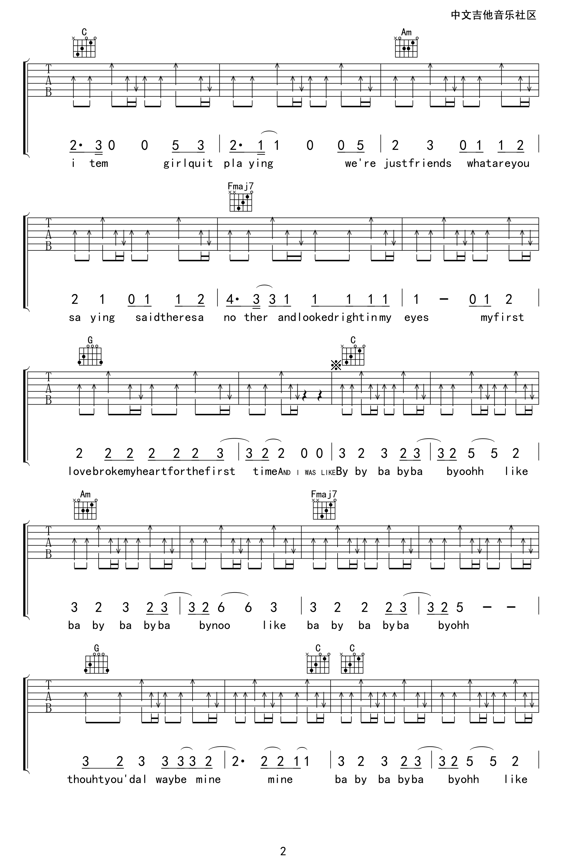Baby吉他谱,原版JustinBieber歌曲,简单E调弹唱教学,17吉他版六线指弹简谱图