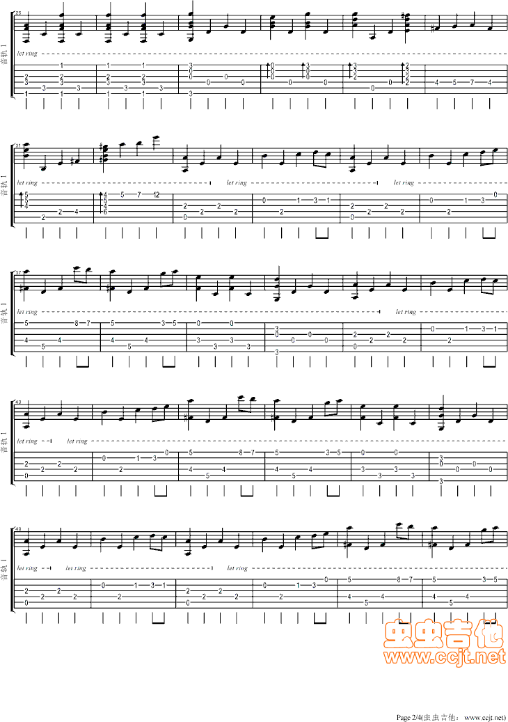 宁次之死吉他指弹谱吉他谱,原版火影忍者歌曲,简单吉他弹唱教学,网络转载版六线指弹简谱图