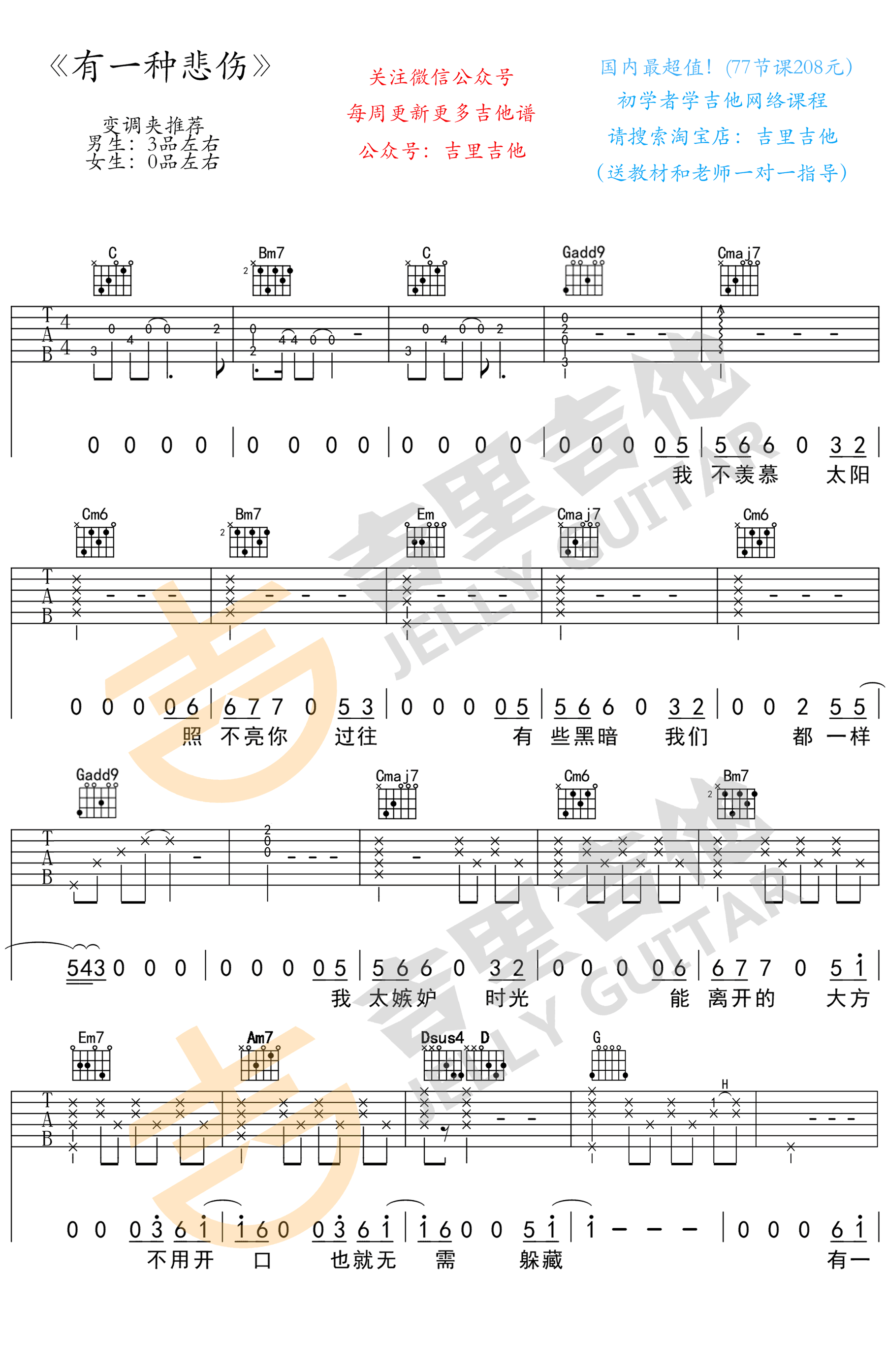 有一种悲伤吉他谱,林孝谦张简歌曲,简单指弹教学简谱,吉里吉他六线谱图片