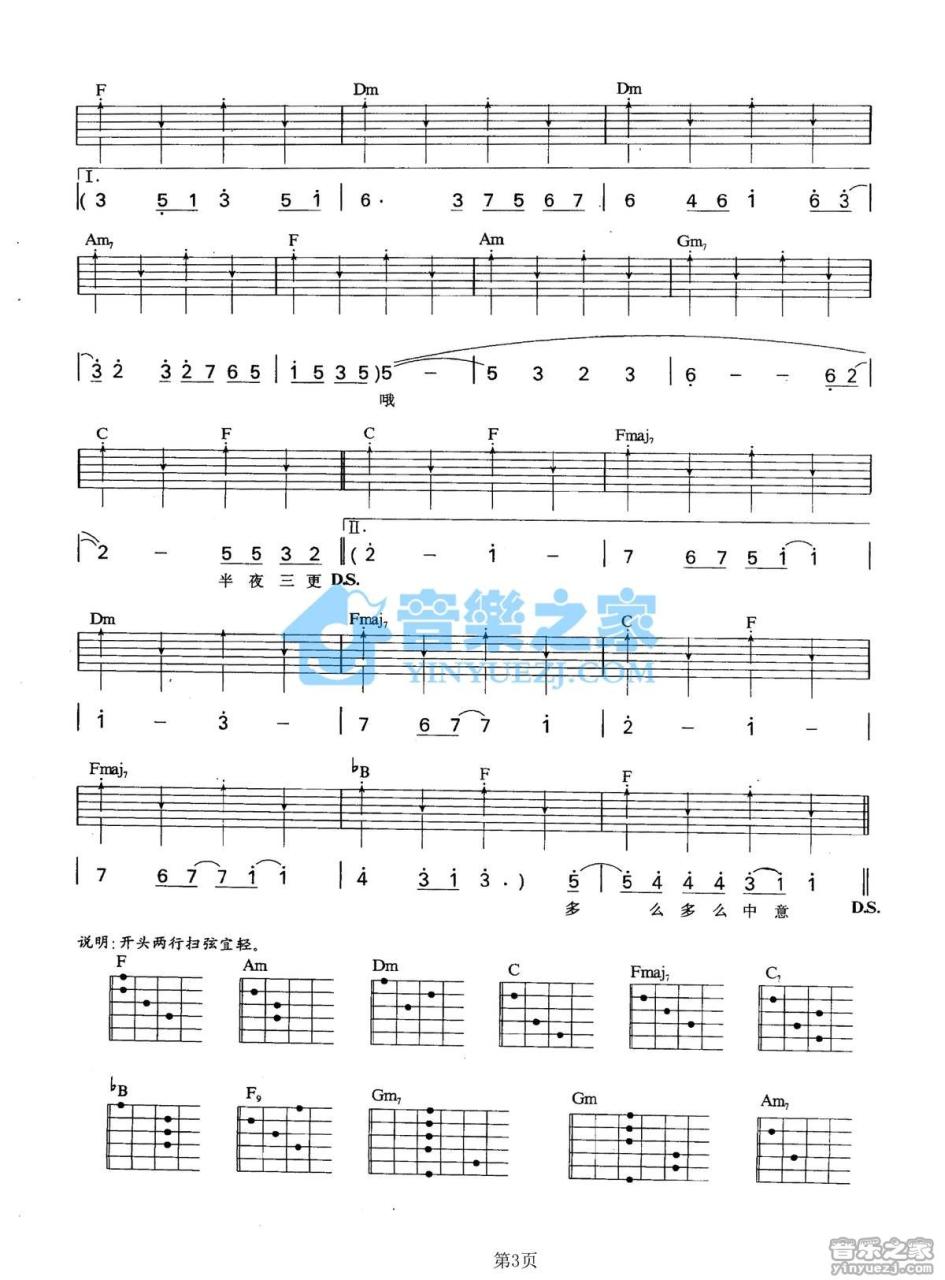 中意他吉他谱,梁咏琪歌曲,F调指弹简谱,新手弹唱扫弦版