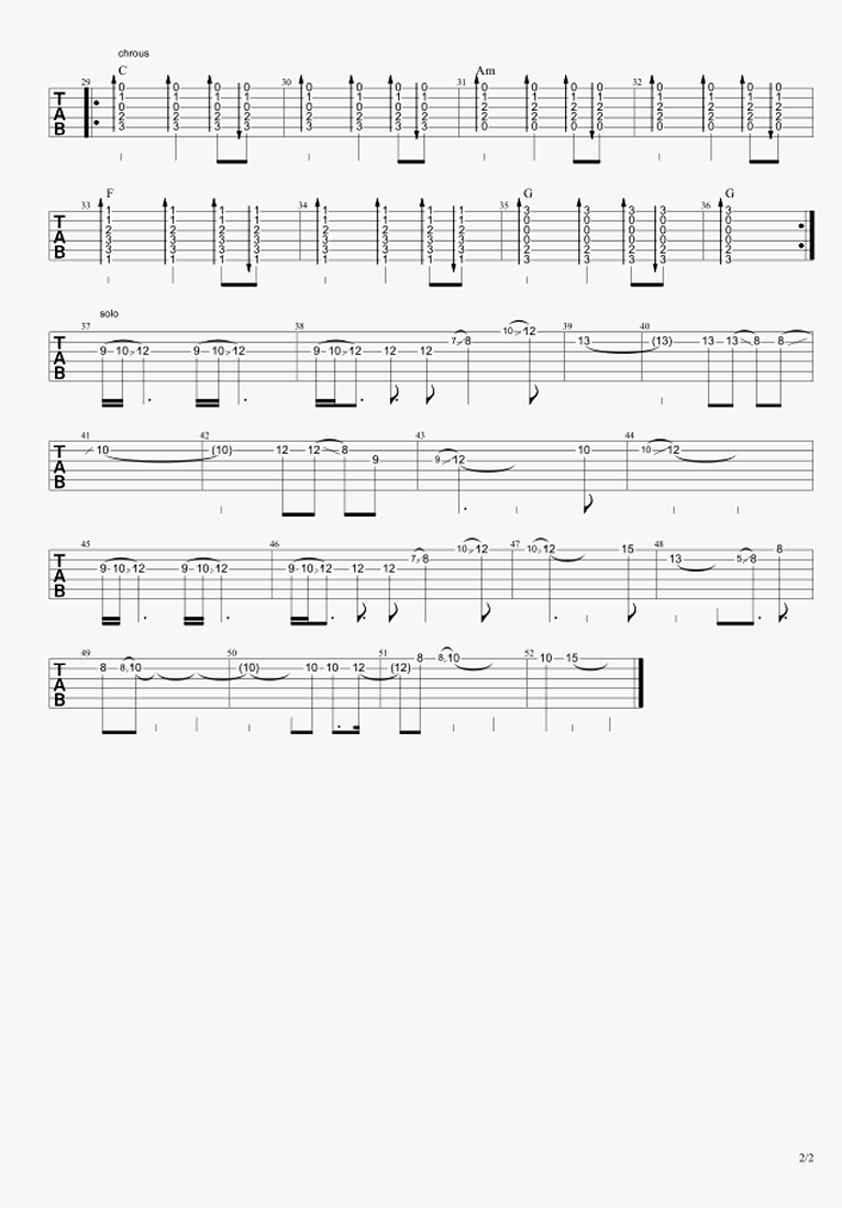 热河吉他谱,原版李志歌曲,简单C调指弹曲谱,高清六线乐谱