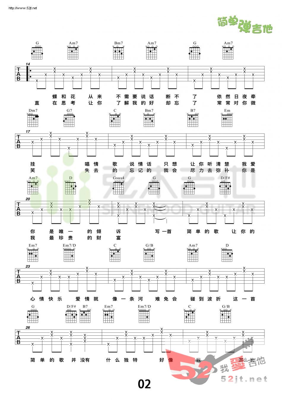 一首简单的歌吉他谱,C调弦木吉他视频教学简谱,王力宏六线谱原版六线谱图片