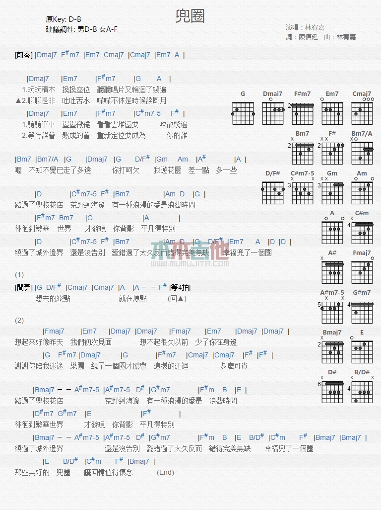 兜圈吉他谱,C调高清简单谱教学简谱,林宥嘉六线谱原版六线谱图片