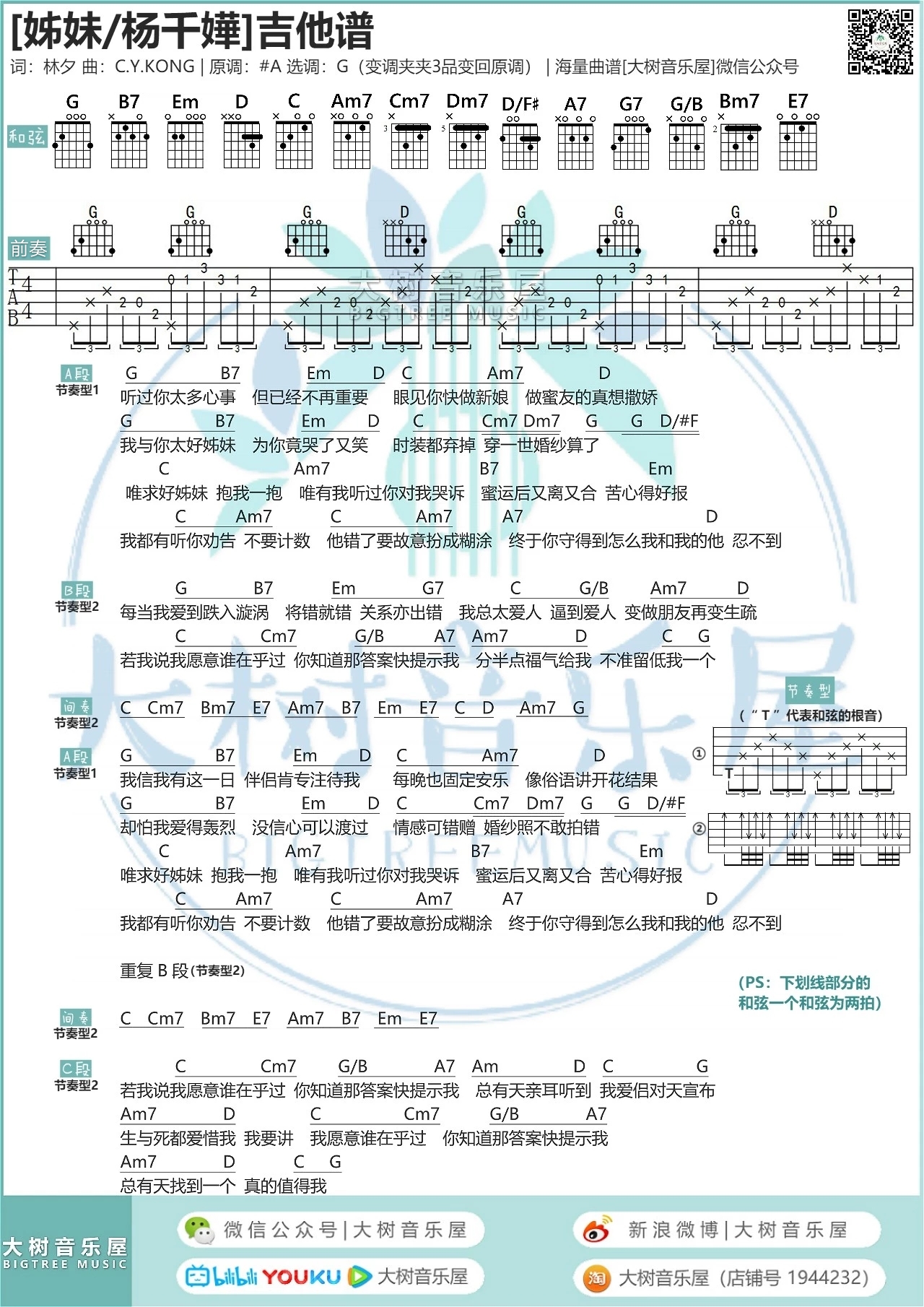 姊妹吉他谱,#A高清简单谱教学简谱,杨千嬅六线谱原版六线谱图片